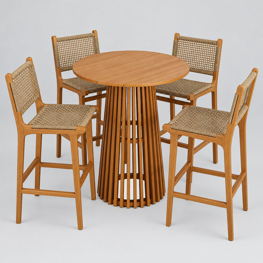 Rowe 5-Piece Outdoor Patio Teak Wood Bar Set in Natural
