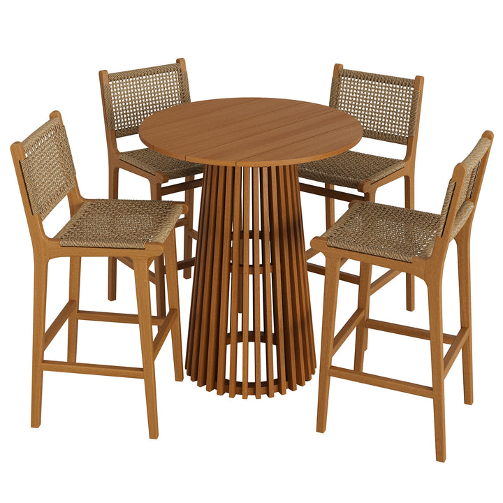 Rowe 5-Piece Outdoor Patio Teak Wood Bar Set in Natural