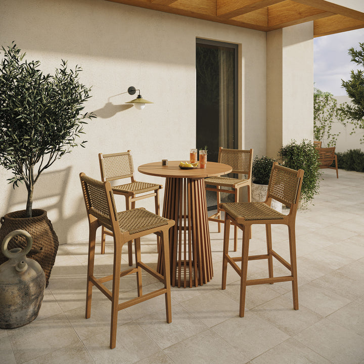 Rowe 5-Piece Outdoor Patio Teak Wood Bar Set in Natural