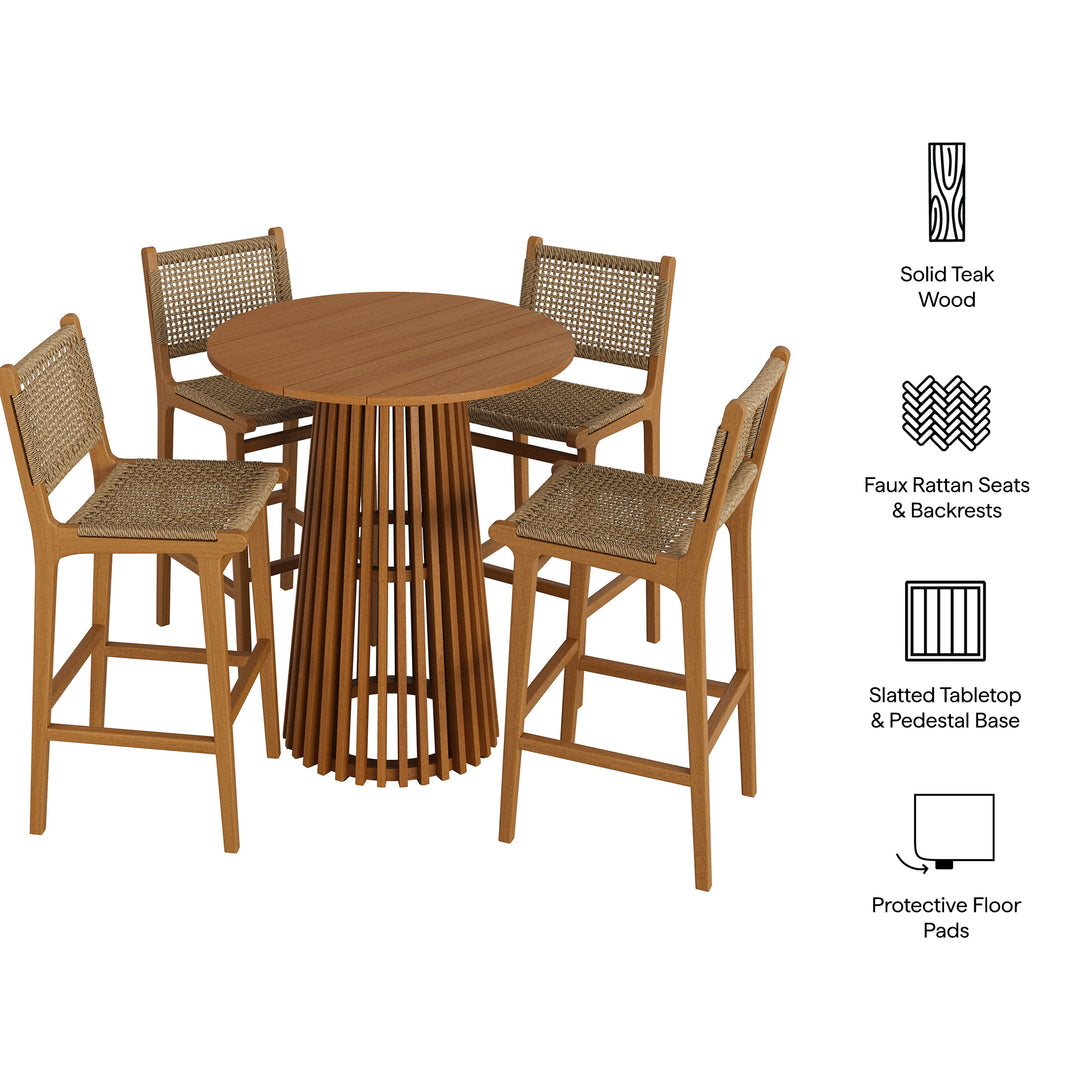 Rowe 5-Piece Outdoor Patio Teak Wood Bar Set in Natural