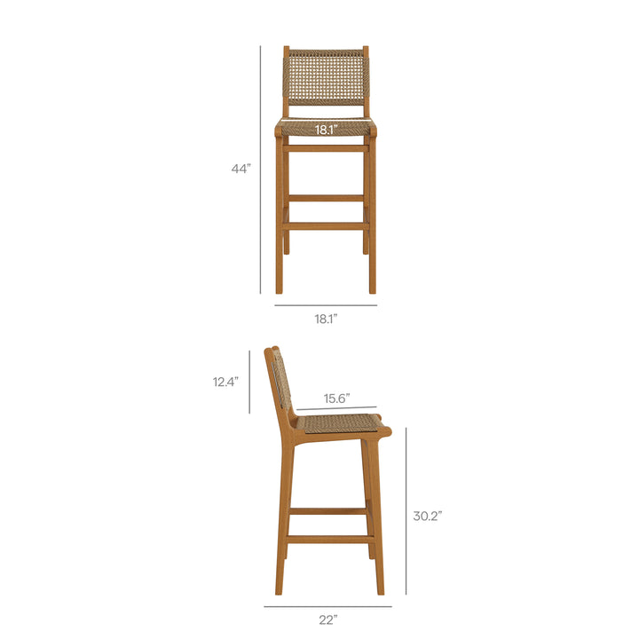 Rowe 5-Piece Outdoor Patio Teak Wood Bar Set in Natural