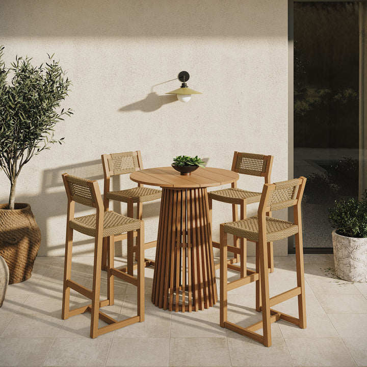 Reed 5-Piece Outdoor Patio Teak Wood Bar Set in Natural