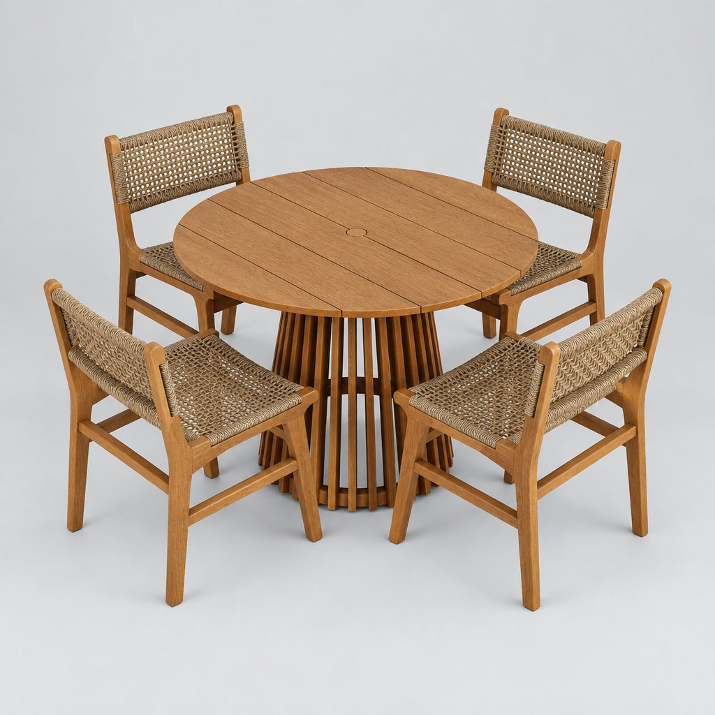 Rowe 5-Piece Outdoor Patio Teak Wood Dining Set in Natural