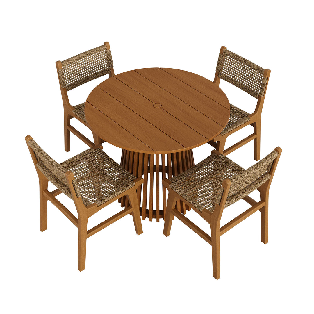 Rowe 5-Piece Outdoor Patio Teak Wood Dining Set in Natural