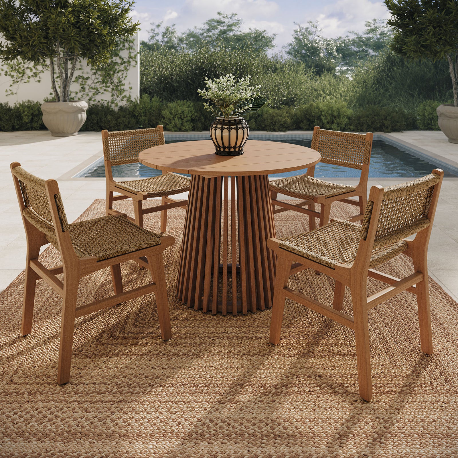 Rowe 5-Piece Outdoor Patio Teak Wood Dining Set in Natural