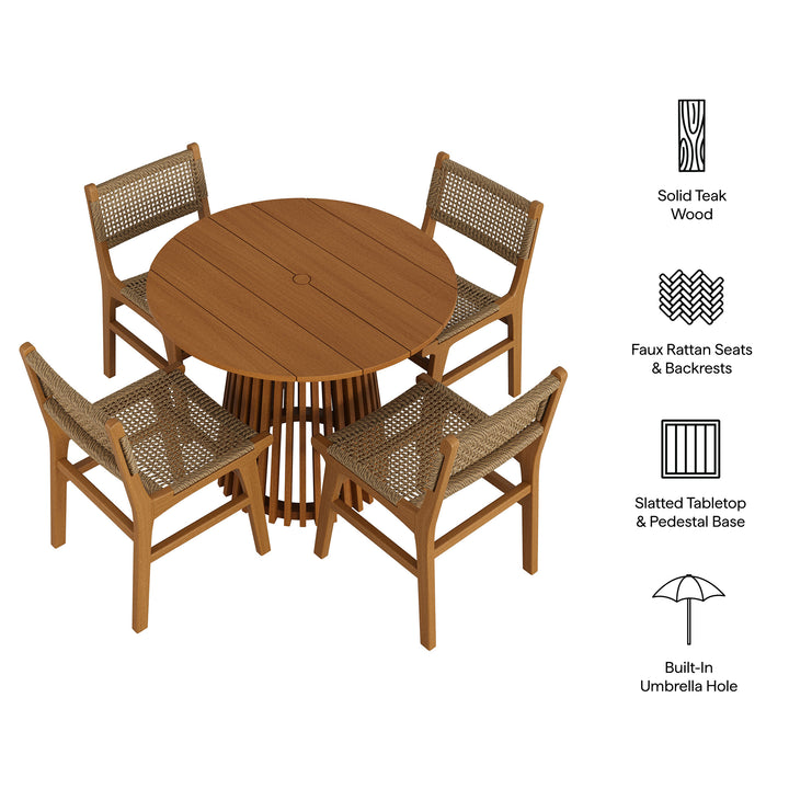 Rowe 5-Piece Outdoor Patio Teak Wood Dining Set in Natural