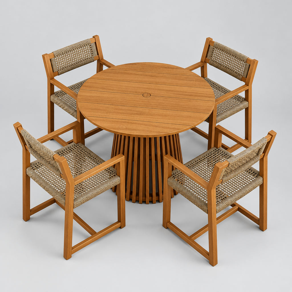 Reed 5-Piece Outdoor Patio Teak Wood Dining Set in Natural