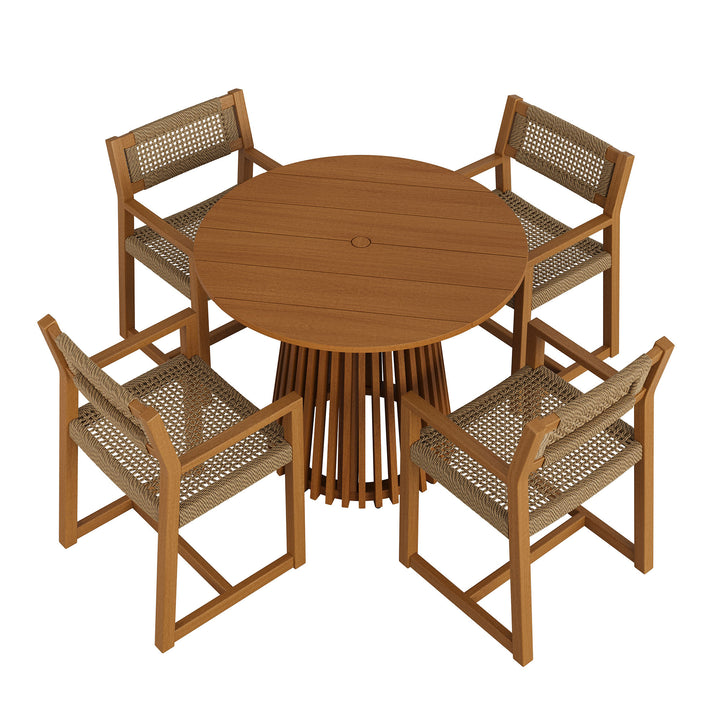 Reed 5-Piece Outdoor Patio Teak Wood Dining Set in Natural