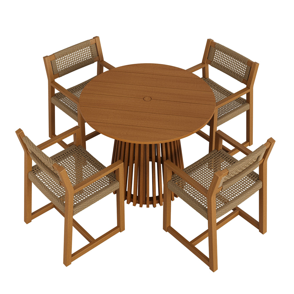 Reed 5-Piece Outdoor Patio Teak Wood Dining Set in Natural
