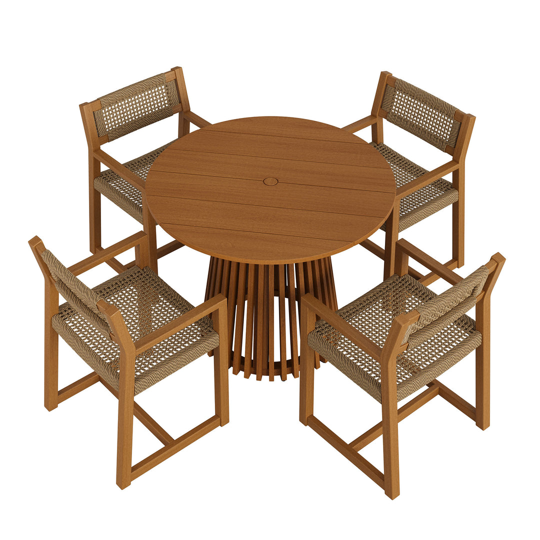 Reed 5-Piece Outdoor Patio Teak Wood Dining Set in Natural