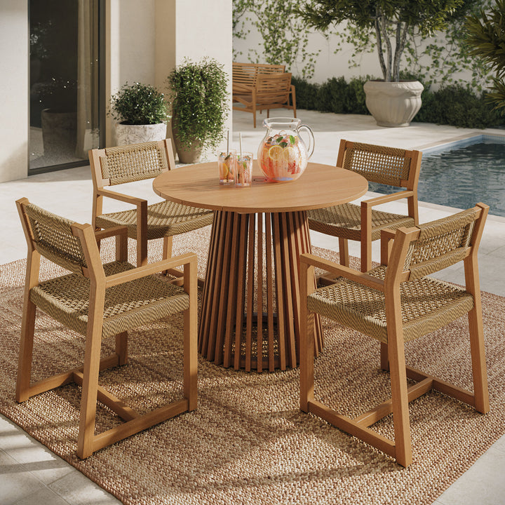 Reed 5-Piece Outdoor Patio Teak Wood Dining Set in Natural