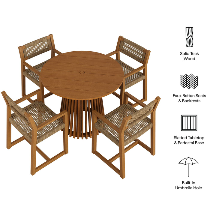 Reed 5-Piece Outdoor Patio Teak Wood Dining Set in Natural