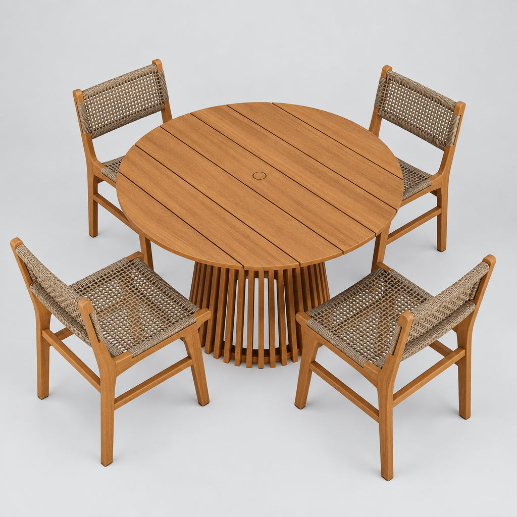 Rowe 5-Piece Outdoor Patio Teak Wood Dining Set in Natural