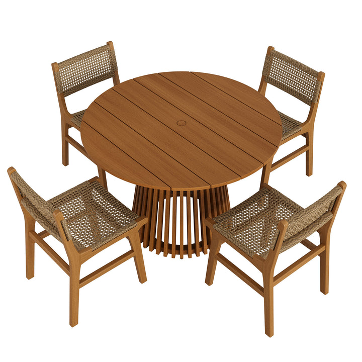 Rowe 5-Piece Outdoor Patio Teak Wood Dining Set in Natural