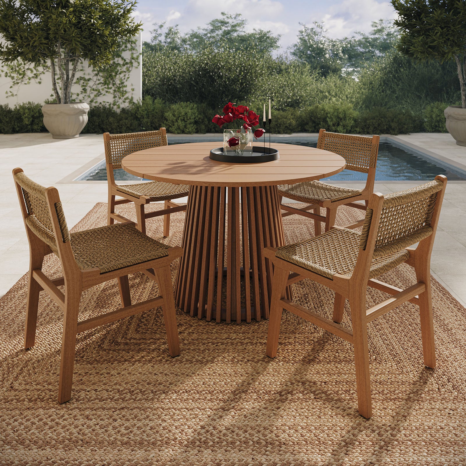 Rowe 5-Piece Outdoor Patio Teak Wood Dining Set in Natural