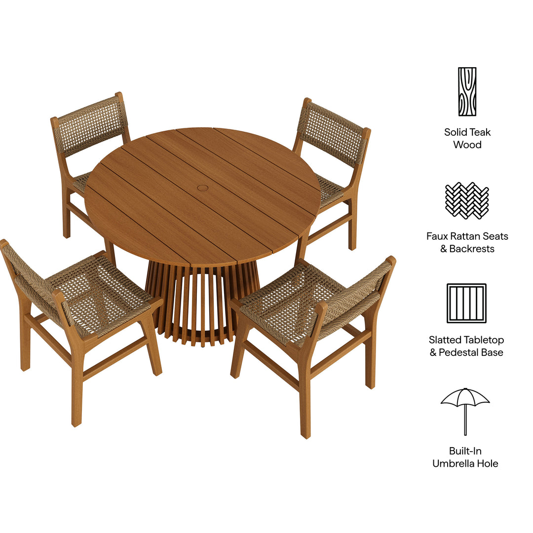 Rowe 5-Piece Outdoor Patio Teak Wood Dining Set in Natural