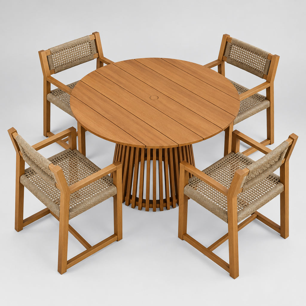 Reed 5-Piece Outdoor Patio Teak Wood Dining Set in Natural