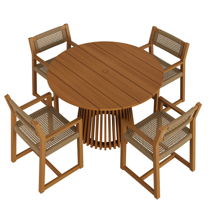 Reed 5-Piece Outdoor Patio Teak Wood Dining Set in Natural