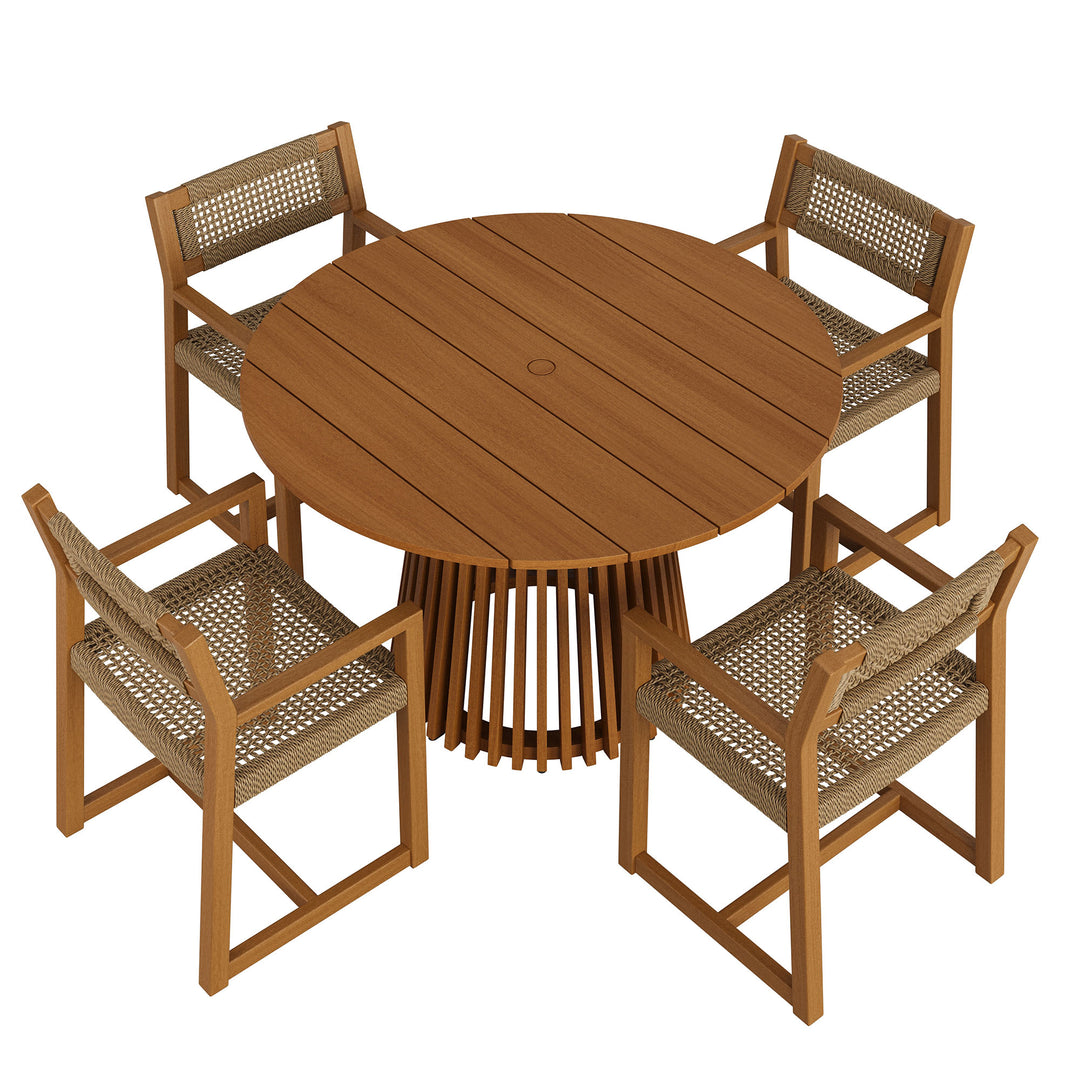 Reed 5-Piece Outdoor Patio Teak Wood Dining Set in Natural