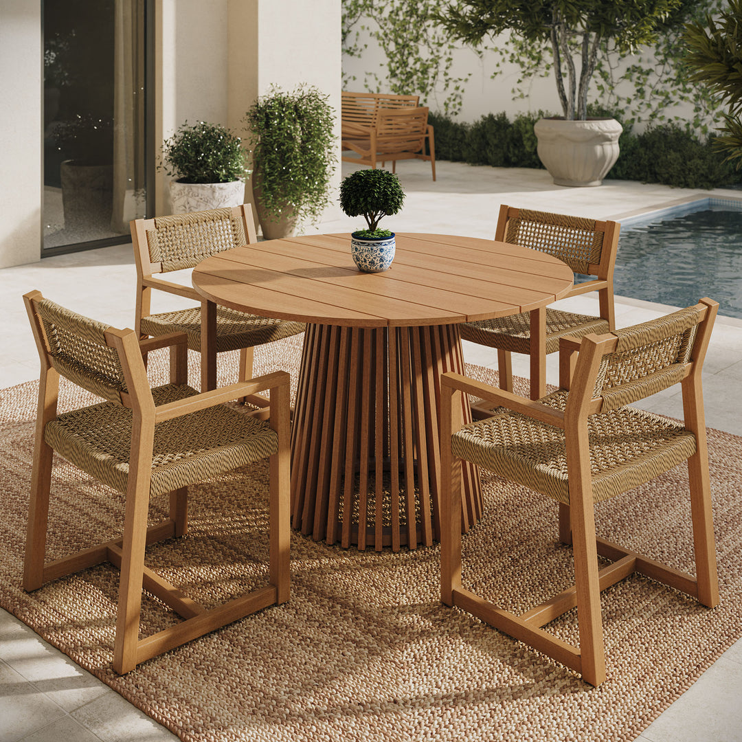 Reed 5-Piece Outdoor Patio Teak Wood Dining Set in Natural