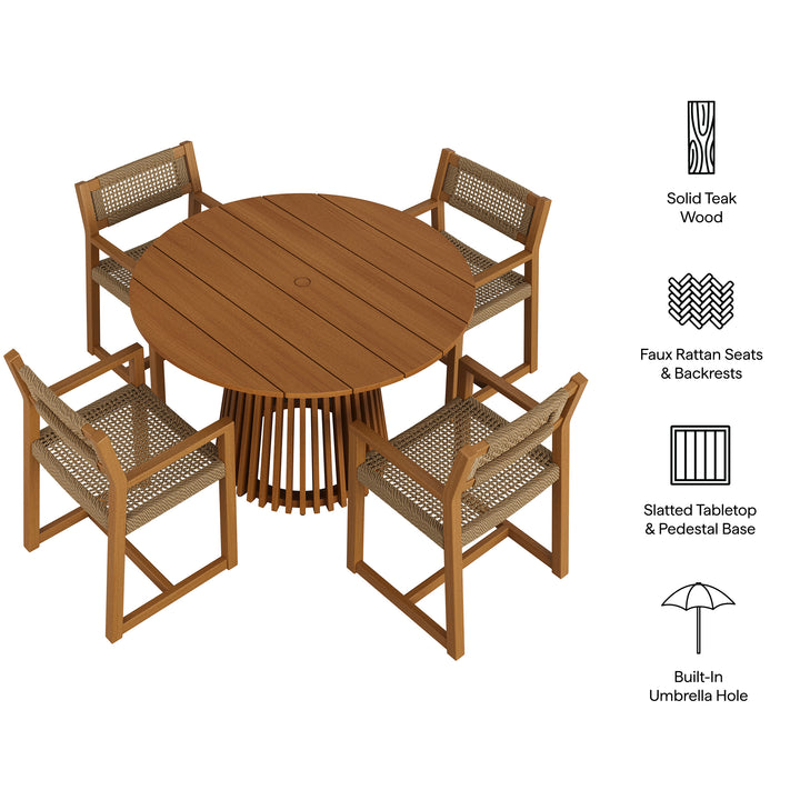 Reed 5-Piece Outdoor Patio Teak Wood Dining Set in Natural