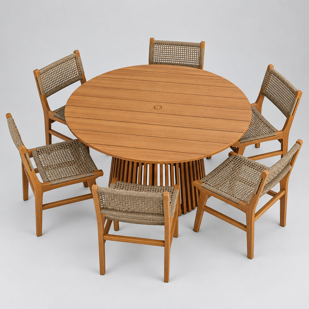 Rowe 7-Piece Outdoor Patio Teak Wood Dining Set in Natural