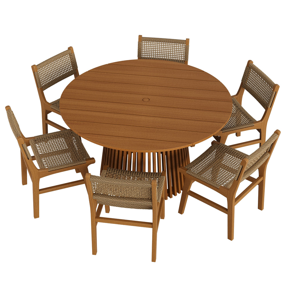 Rowe 7-Piece Outdoor Patio Teak Wood Dining Set in Natural