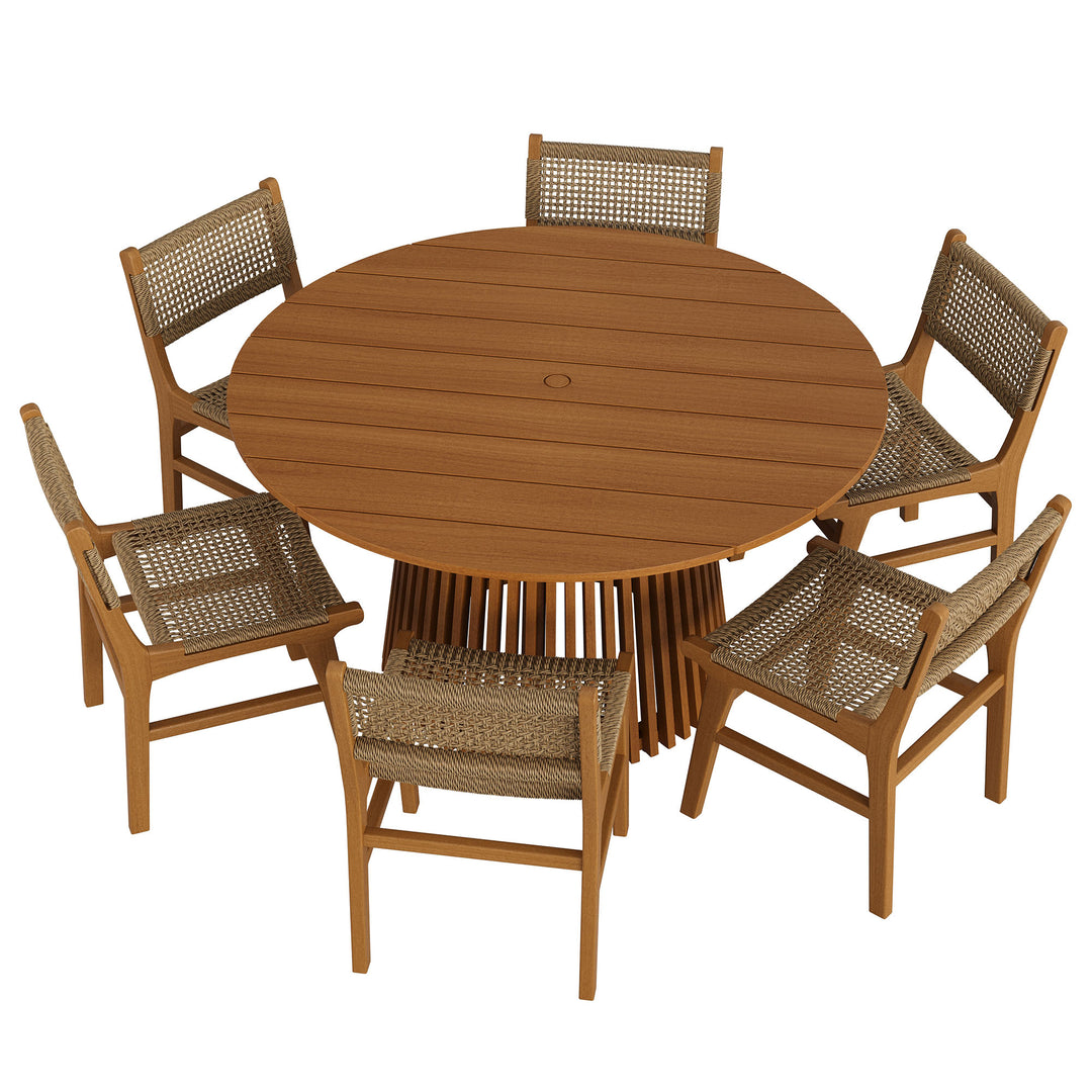 Rowe 7-Piece Outdoor Patio Teak Wood Dining Set in Natural