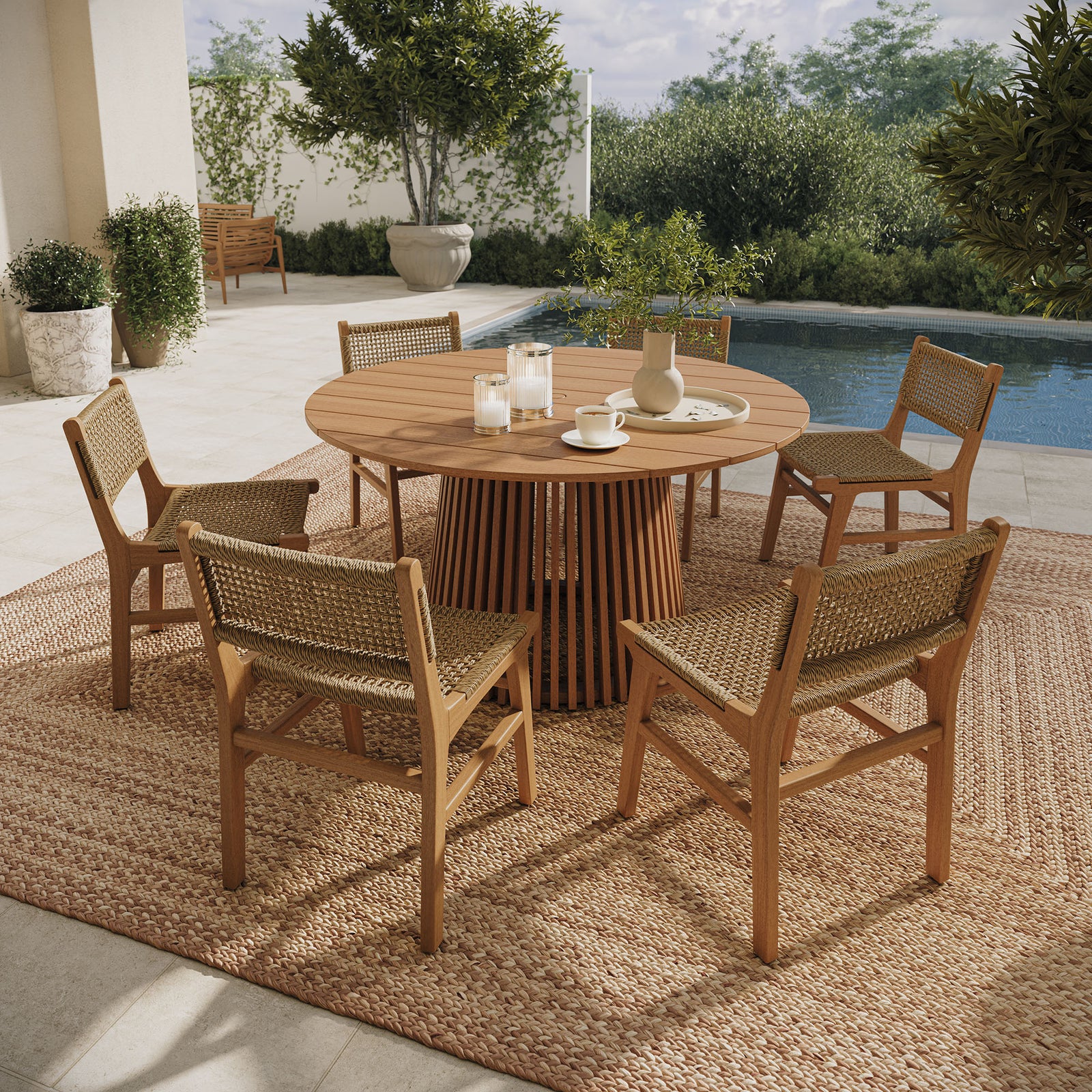 Rowe 7-Piece Outdoor Patio Teak Wood Dining Set in Natural
