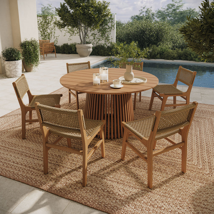 Rowe 7-Piece Outdoor Patio Teak Wood Dining Set in Natural