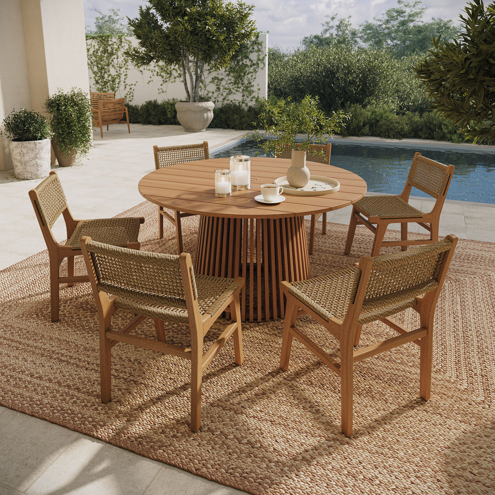 Rowe 7-Piece Outdoor Patio Teak Wood Dining Set in Natural