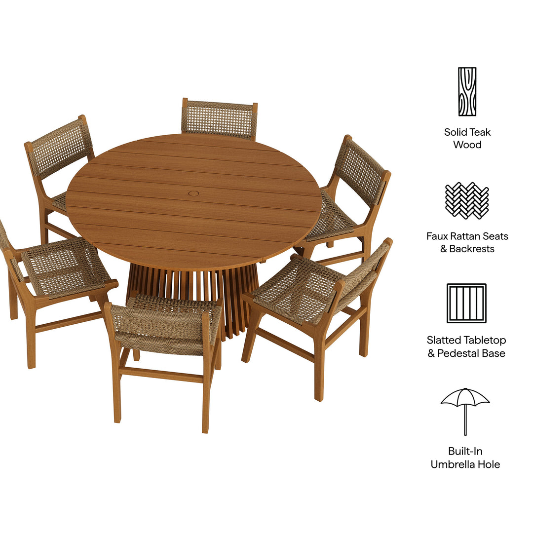 Rowe 7-Piece Outdoor Patio Teak Wood Dining Set in Natural