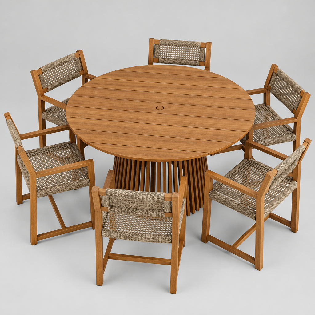 Reed 7-Piece Outdoor Patio Teak Wood Dining Set in Natural