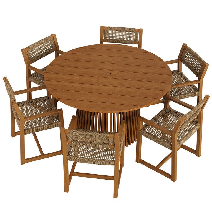 Reed 7-Piece Outdoor Patio Teak Wood Dining Set in Natural