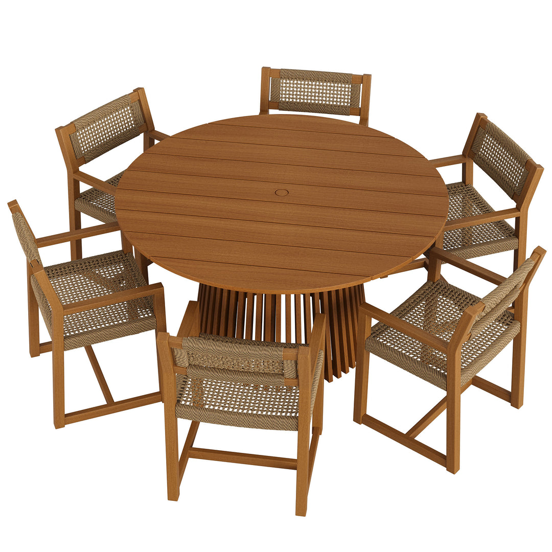 Reed 7-Piece Outdoor Patio Teak Wood Dining Set in Natural