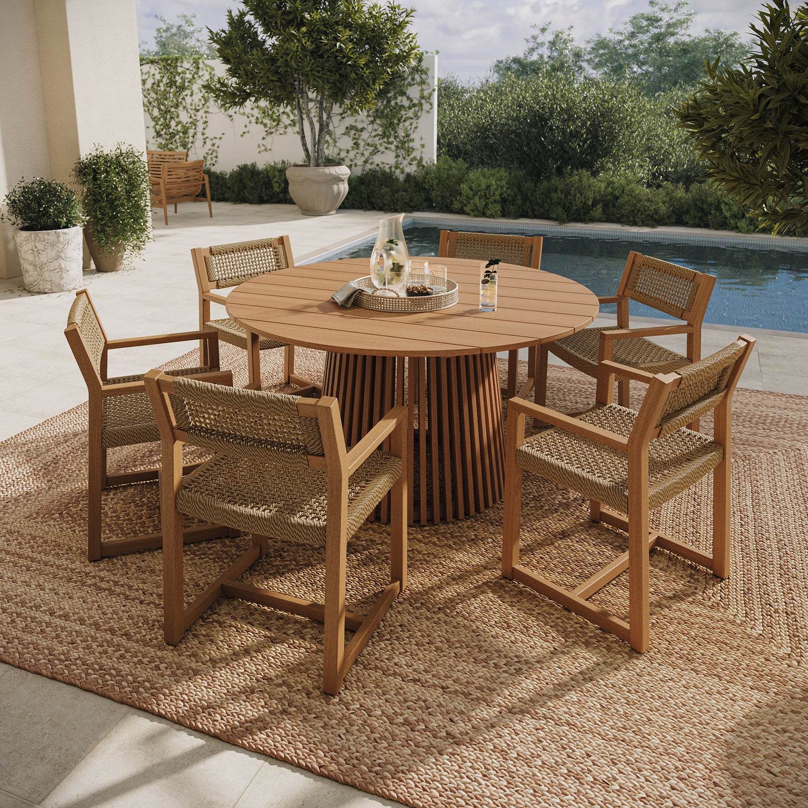 Reed 7-Piece Outdoor Patio Teak Wood Dining Set in Natural