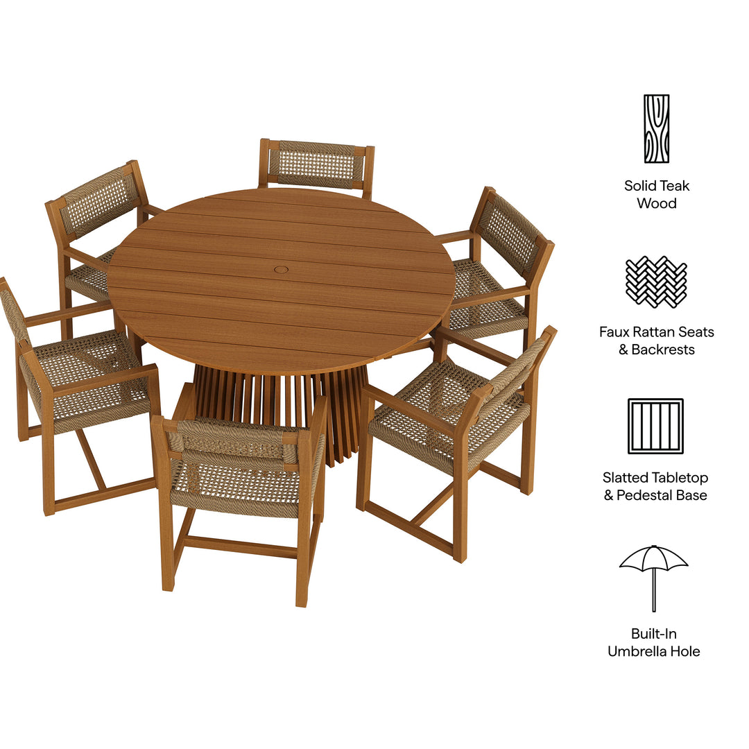 Reed 7-Piece Outdoor Patio Teak Wood Dining Set in Natural
