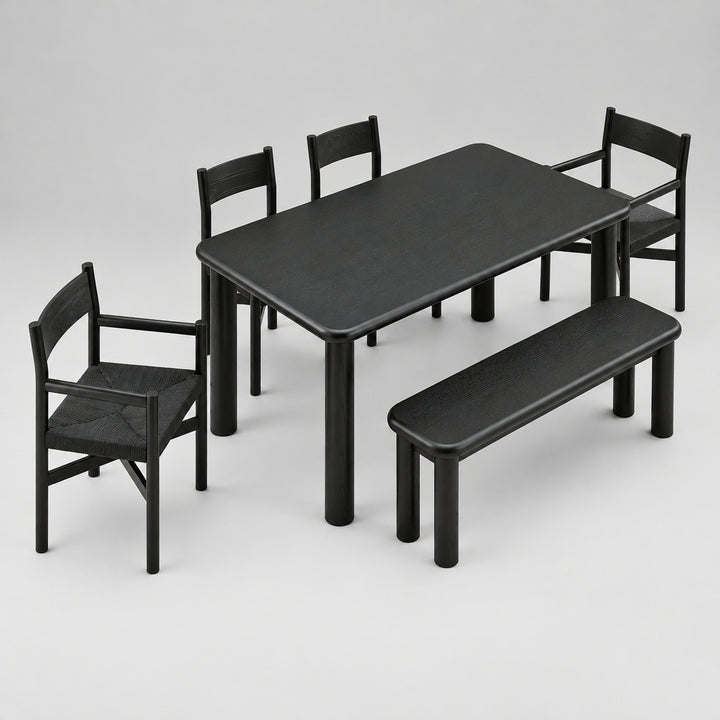 Alvia 6-Piece Oak Wood Dining Table and Seating Set in Black