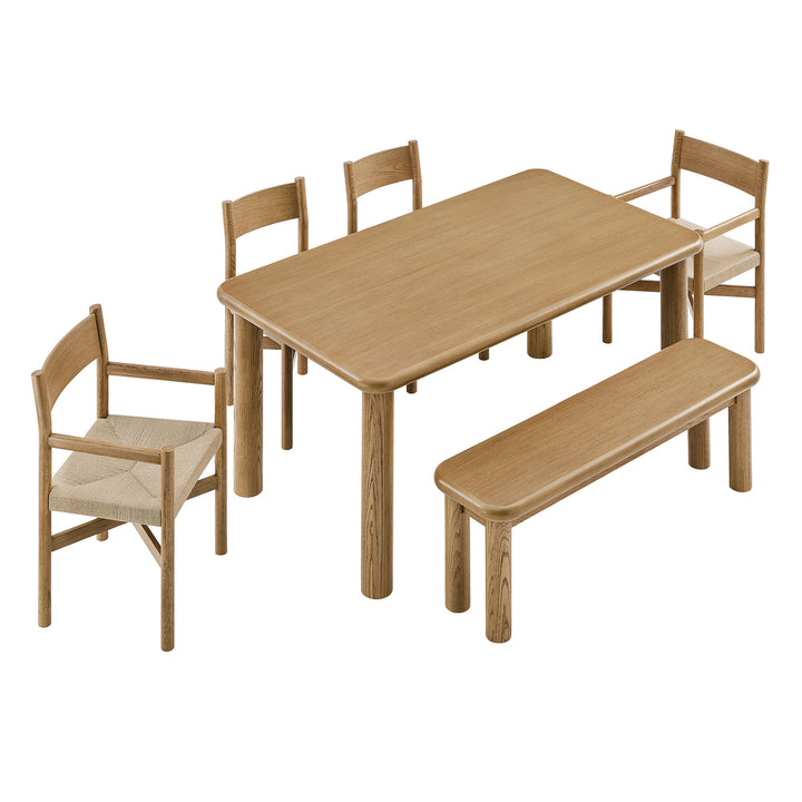 Alvia 6-Piece Oak Wood Dining Table and Seating Set in Weathered Oak