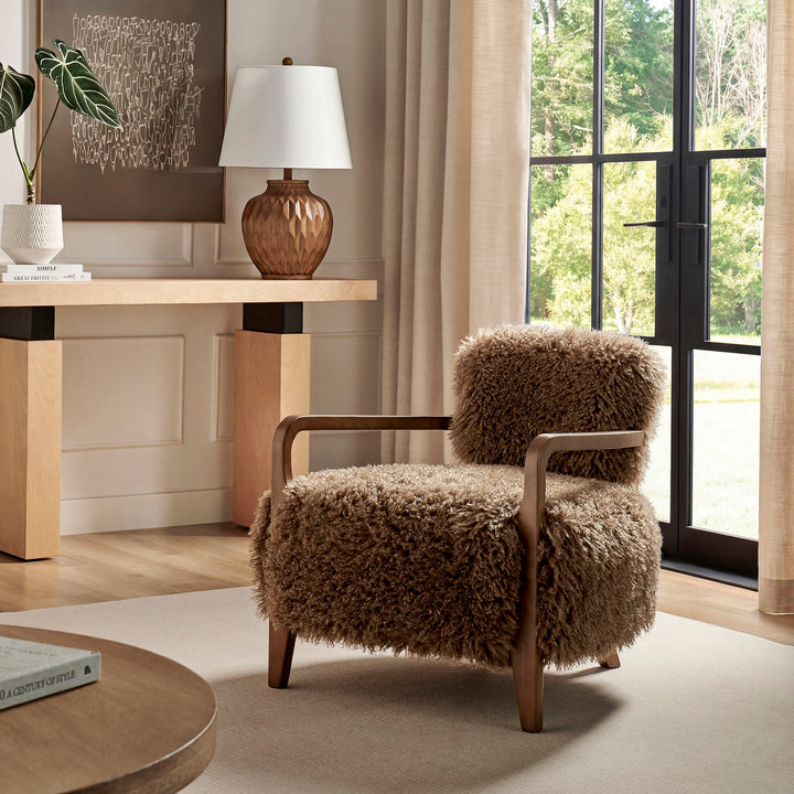 Zinnia Faux Fur Accent Chair in Brown