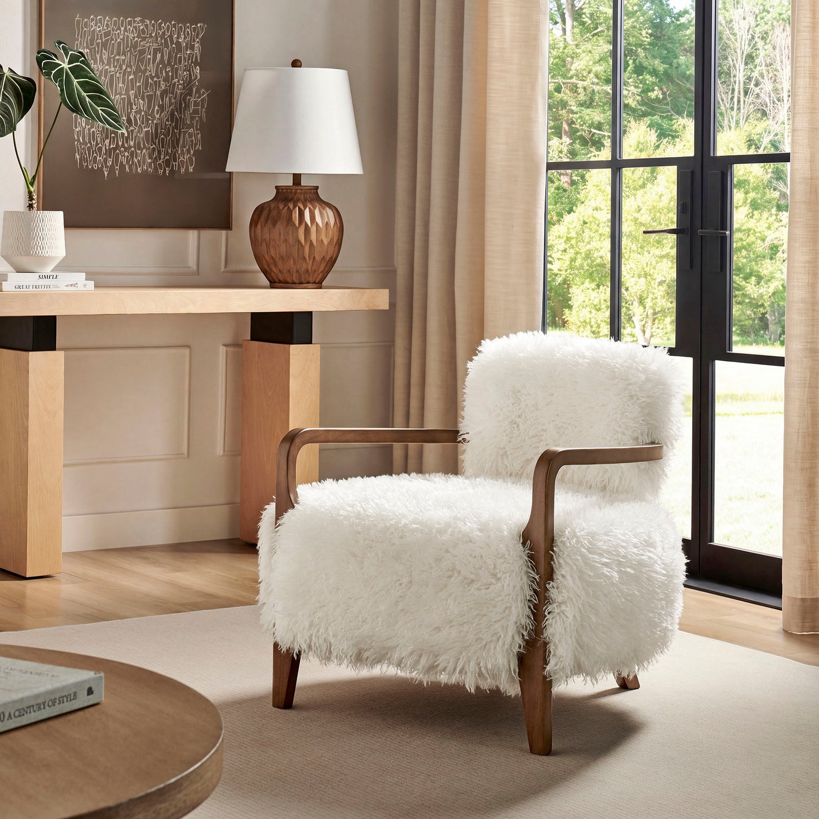Zinnia Faux Fur Accent Chair in White