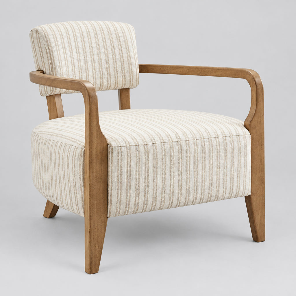 Zinnia Striped Fabric Upholstered Accent Chair in Oatmeal Stripe