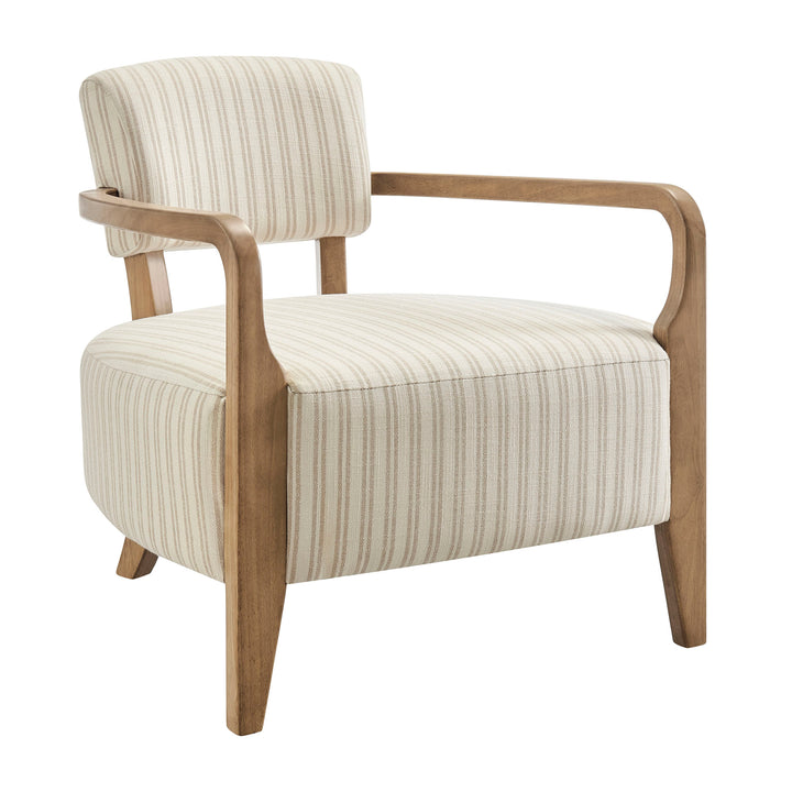 Zinnia Striped Fabric Upholstered Accent Chair in Oatmeal Stripe