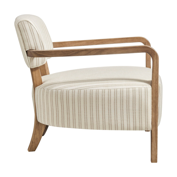 Zinnia Striped Fabric Upholstered Accent Chair in Oatmeal Stripe