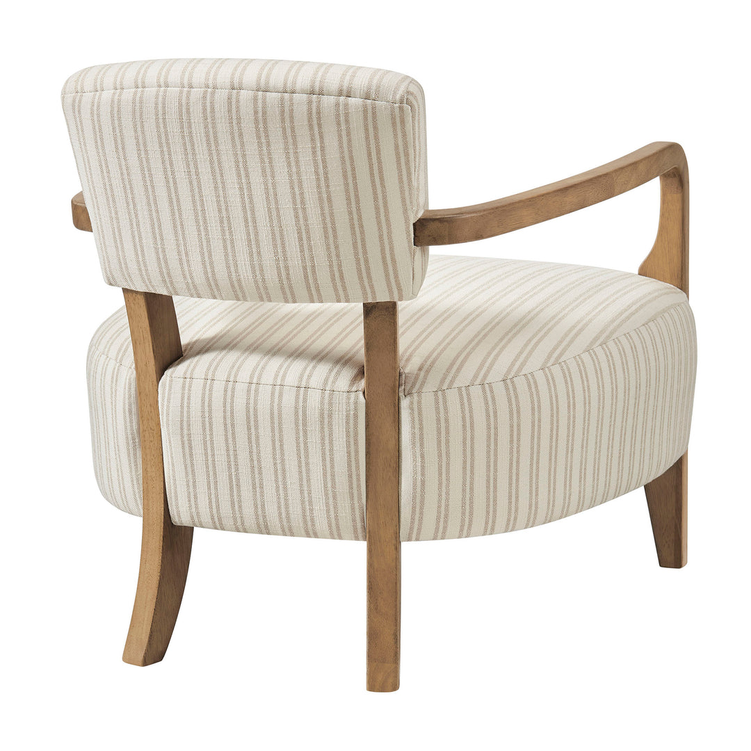 Zinnia Striped Fabric Upholstered Accent Chair in Oatmeal Stripe