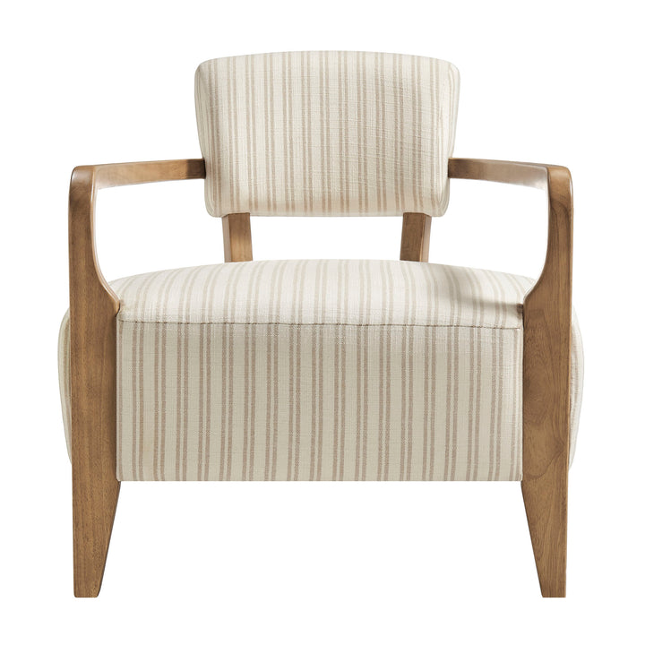 Zinnia Striped Fabric Upholstered Accent Chair in Oatmeal Stripe