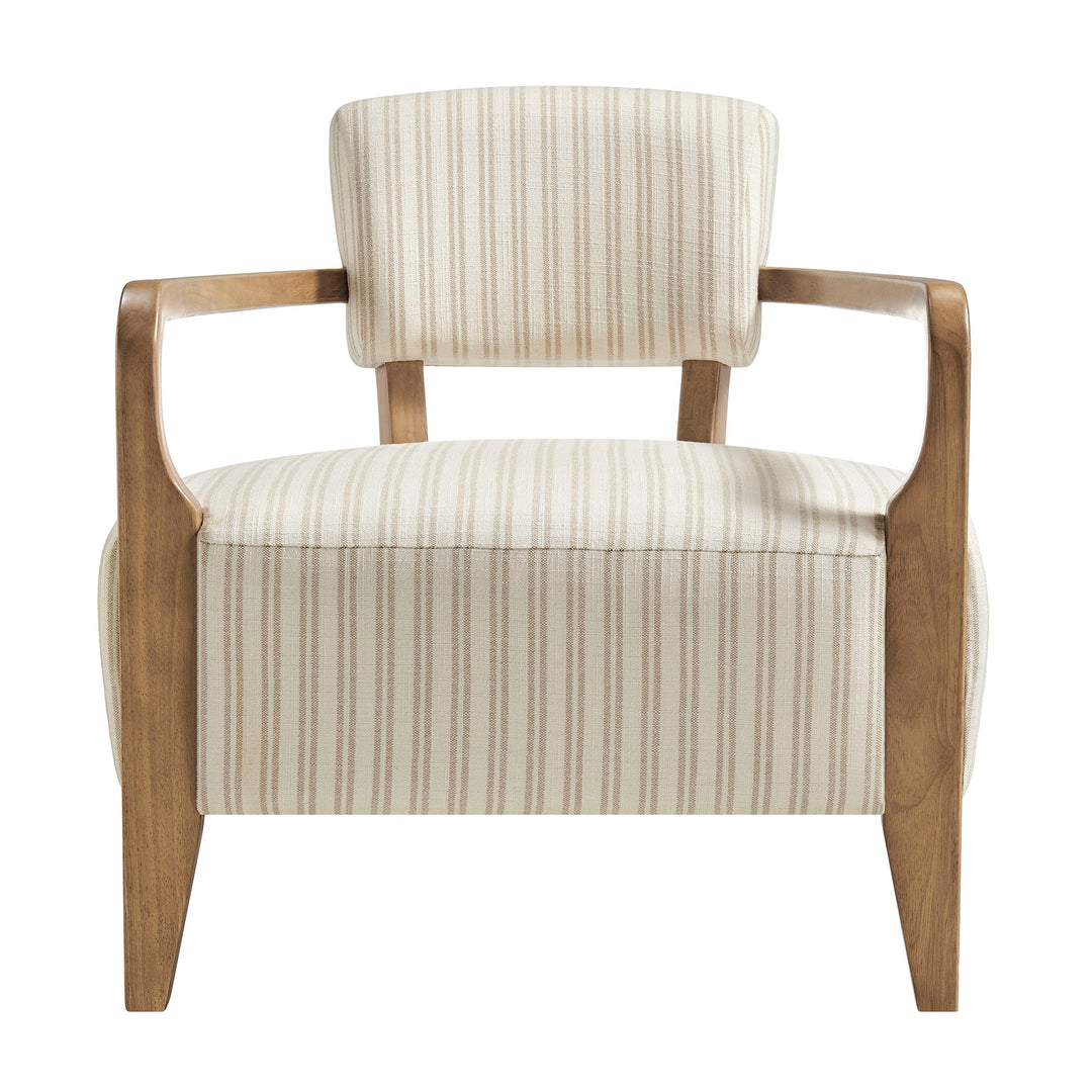 Zinnia Striped Fabric Upholstered Accent Chair in Oatmeal Stripe