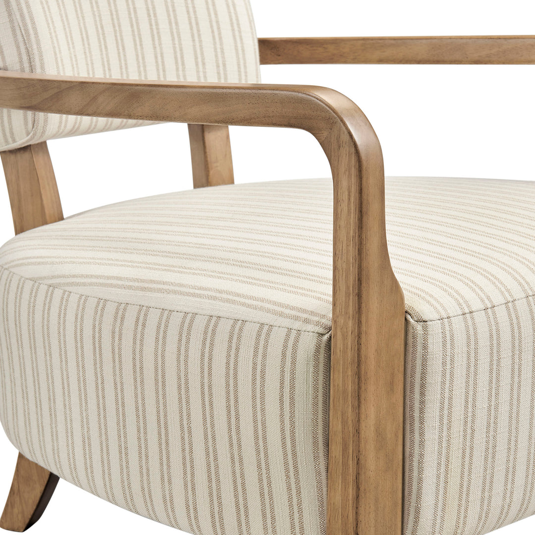 Zinnia Striped Fabric Upholstered Accent Chair in Oatmeal Stripe