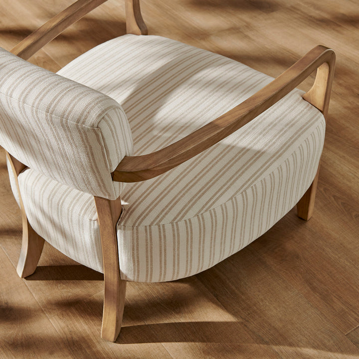 Zinnia Striped Fabric Upholstered Accent Chair in Oatmeal Stripe