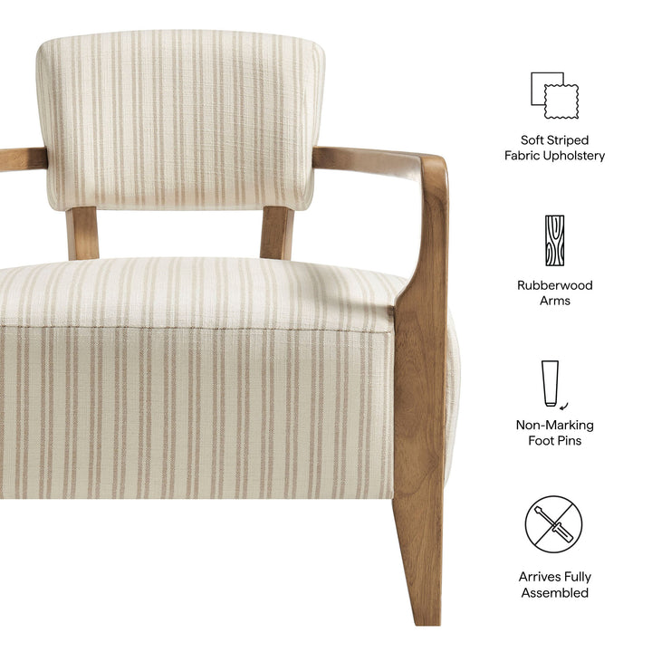 Zinnia Striped Fabric Upholstered Accent Chair in Oatmeal Stripe
